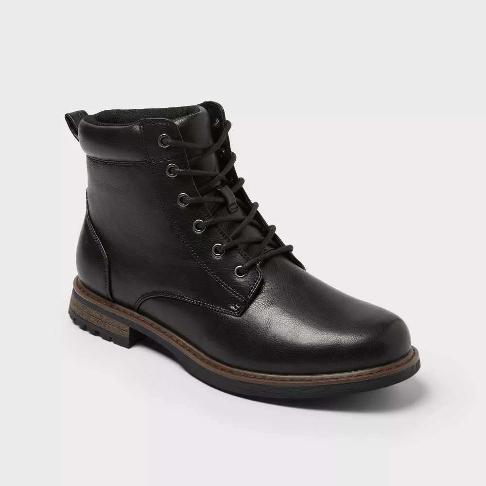 Goodfellow & Co Jeffrey Combat Boots Mens 9 Black Faux Leather Memory Foam